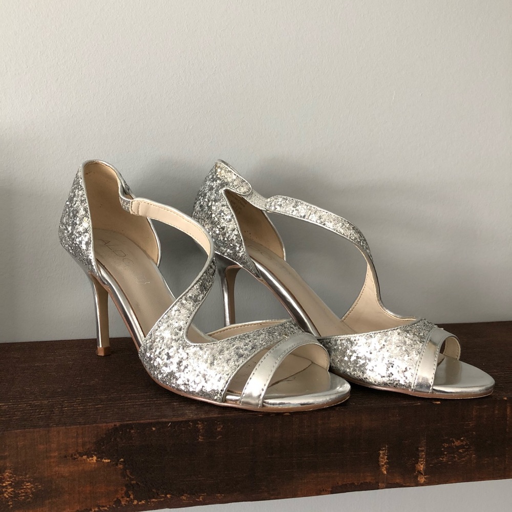 Silver sparkle high heels